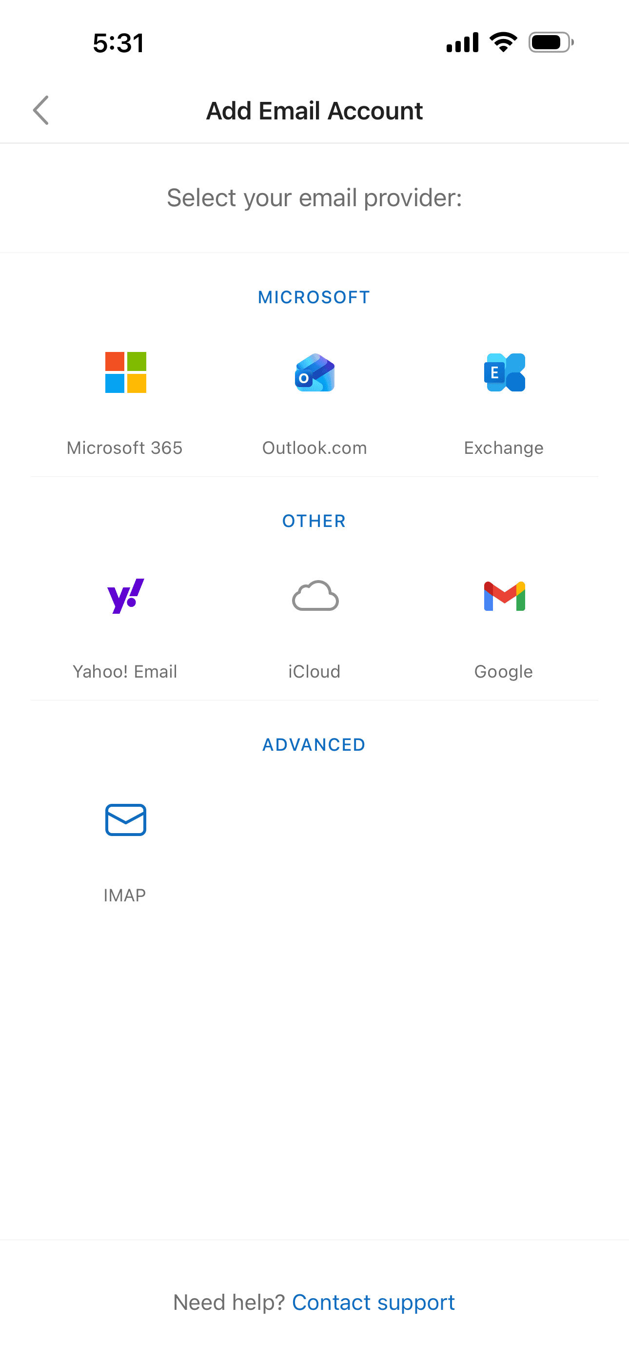Select IMAP under Advanced